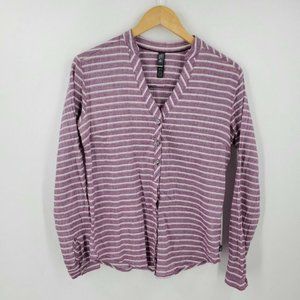 Mountain Hardwear Women's Purple V-Neck Striped Button Down Shirt Size Medium